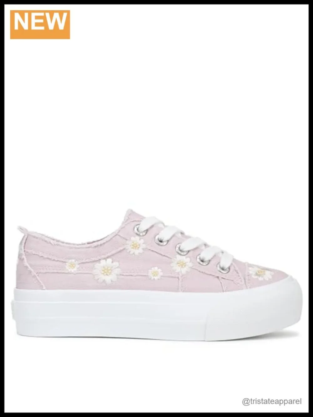 Low-Top Canvas Sneakers with Embroidered Daisy Flowers - Platform Sole, Lace-Up